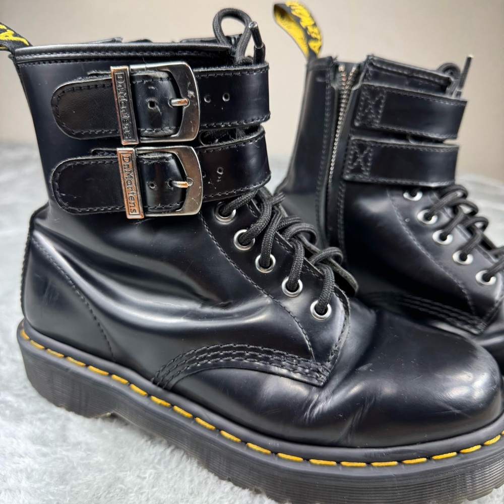 Dr. Martens Black Leather Lace Up/Zip Buckle Ankle Boots Good Condition W Wear - Picture 14 of 15